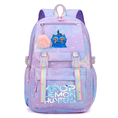 Kpop Demon Hunters Tiger Cartoon Backpack Rainbow Print Student School Bag