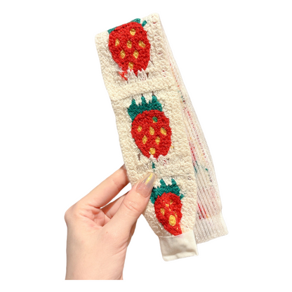 Knit Floral Cottagecore Headband for Girls Strawberry Sunflower Pattern Hair Accessory