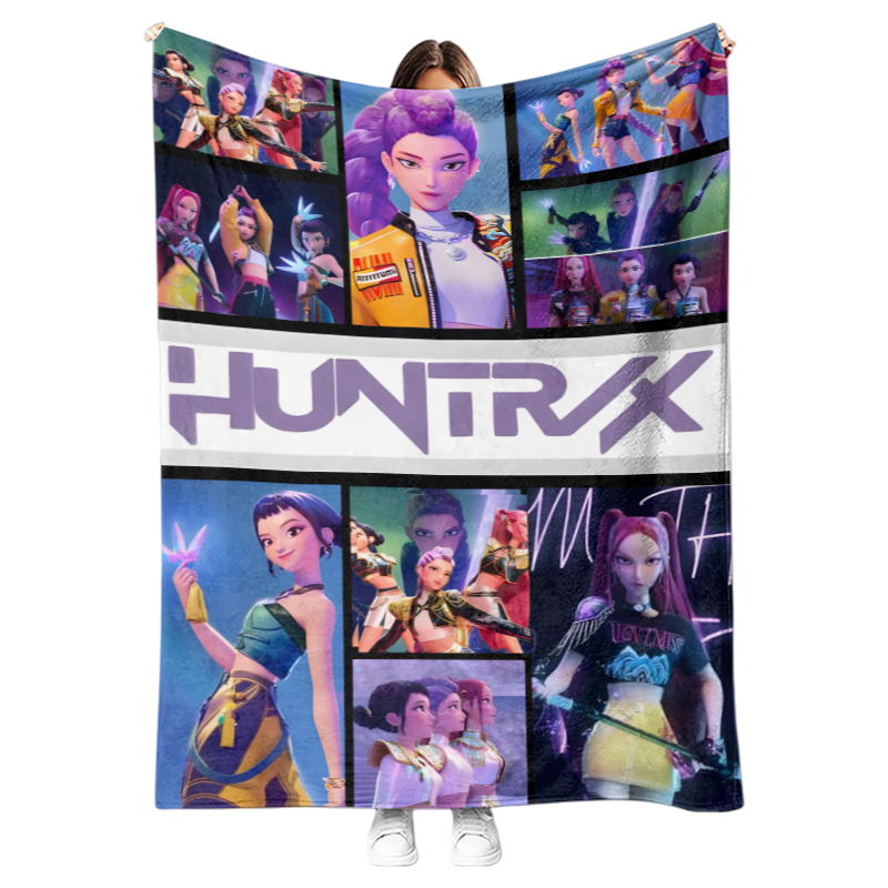 New K-pop Demon Hunters Plush Throw Blanket Flannel Nap Blanket for Sofa or Bed