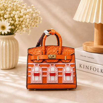 Mini House Bag Charm with Scarf – Faux Leather Coin Purse & Earbud Pouch