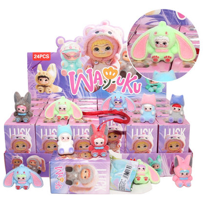 Flocked Cartoon Character Blind Box Collectibles Mini Display Figurines & Hanging Charms Assorted Styles