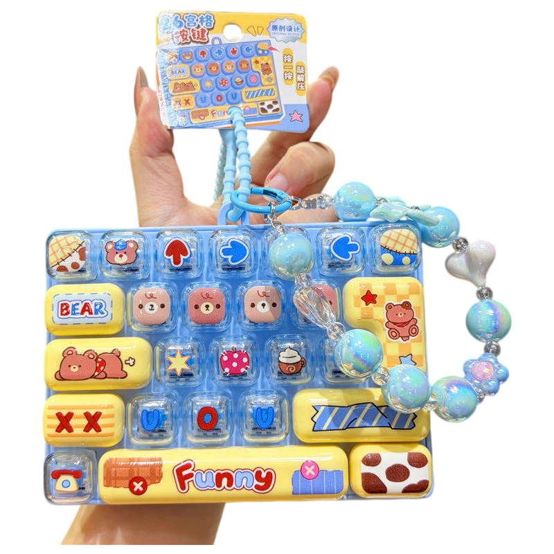 Transparent Dual-Color 26-Key Fidget Keyboard Keychain – Clicky Stress Relief Toy