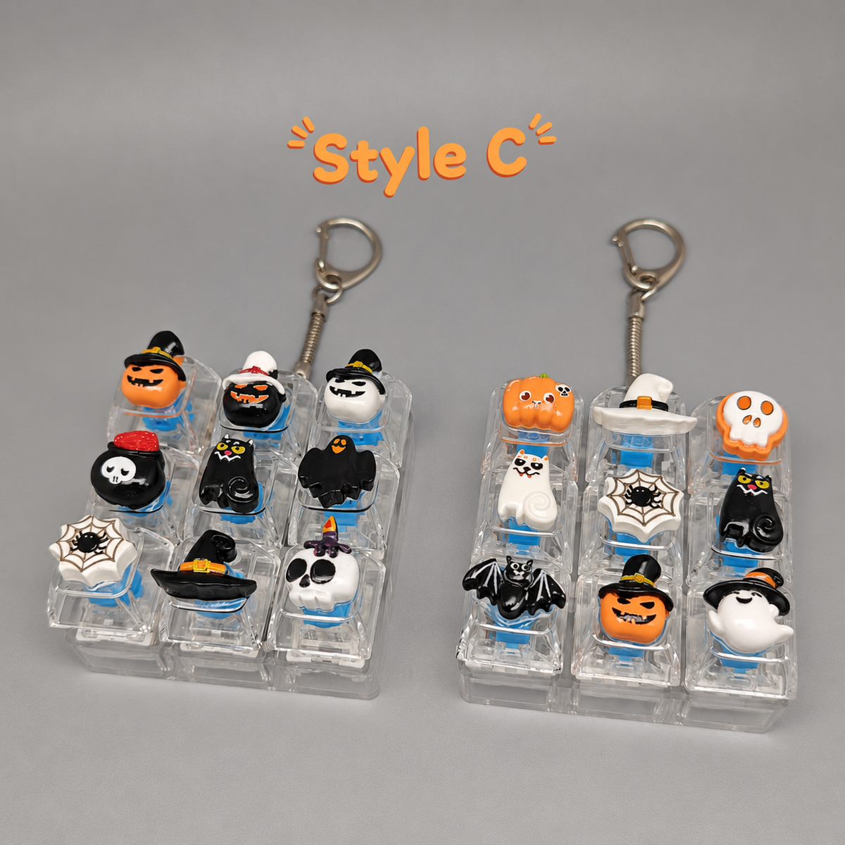 Halloween Fidget Keycap Pressing Stress Relief Keychain with Cute Holiday Charms