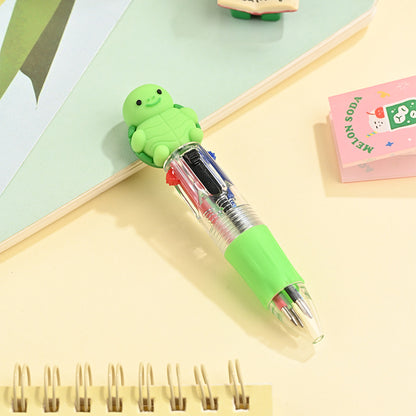 Back to School Animal Silicone 4-Color Mini Retractable Ballpoint Pen Cartoon Gel Grip Writing Pen