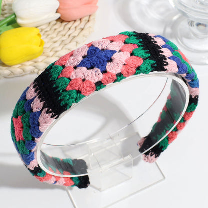 Handmade Crochet Headband Boho Knitted Hair Band for Women & Girls Granny Square Hair Accessory