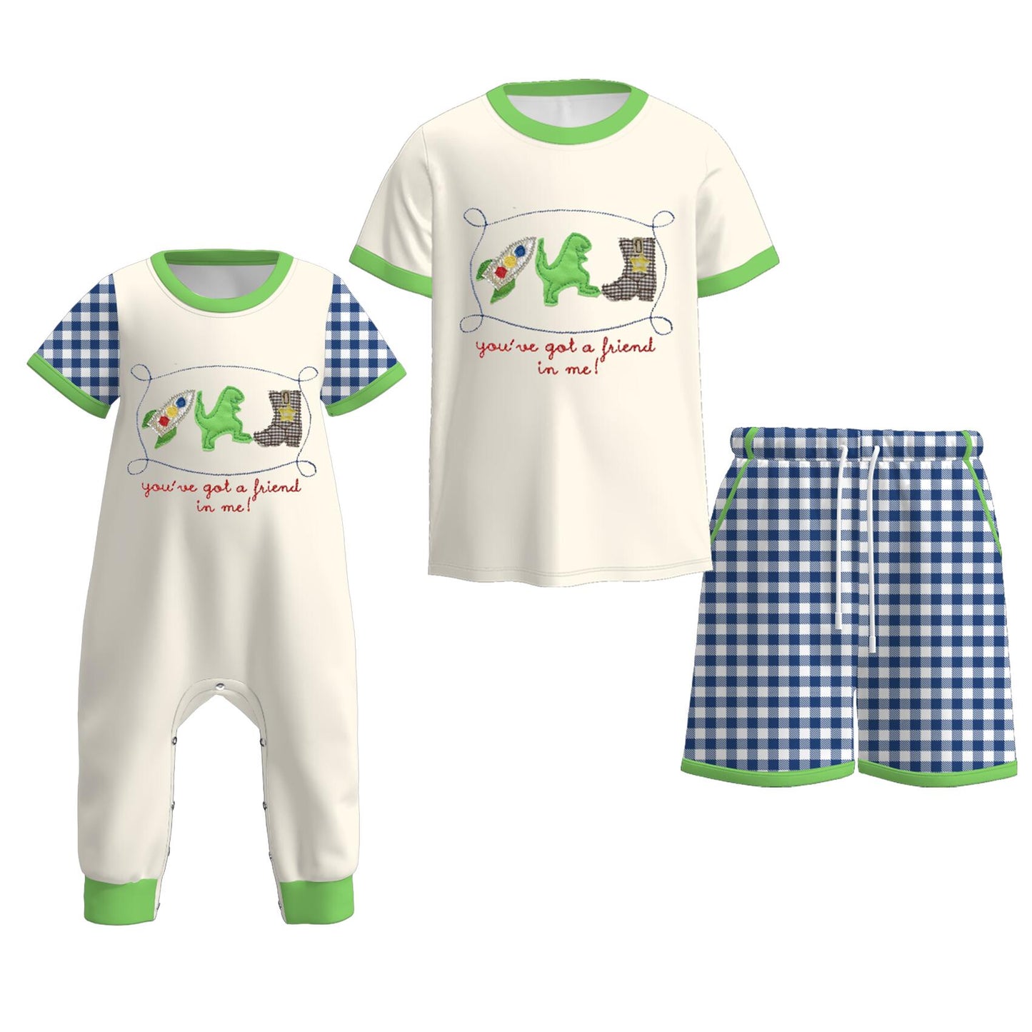 Boys Summer Dinosour "You've got a friend in me" Embroidery Set & Romper