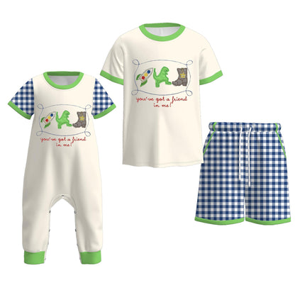 Boys Summer Dinosour "You've got a friend in me" Embroidery Set & Romper