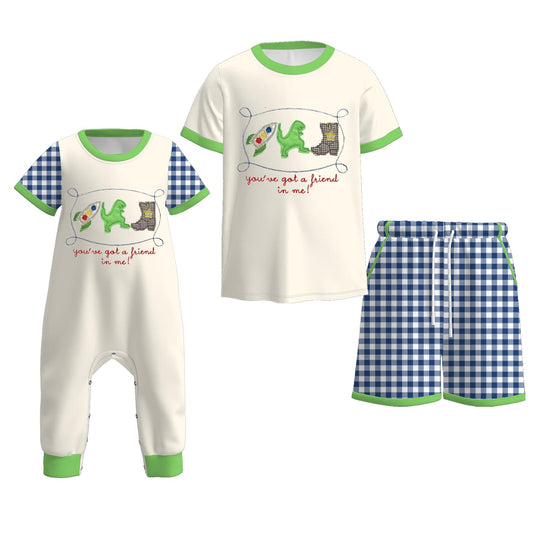 Boys Summer Dinosour "You've got a friend in me" Embroidery Set & Romper