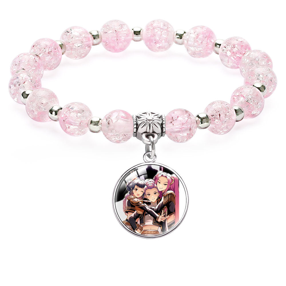 New Design K-Pop Demon Hunters Beaded Charm Bracelet with Gemstone Ice-Cracked Style