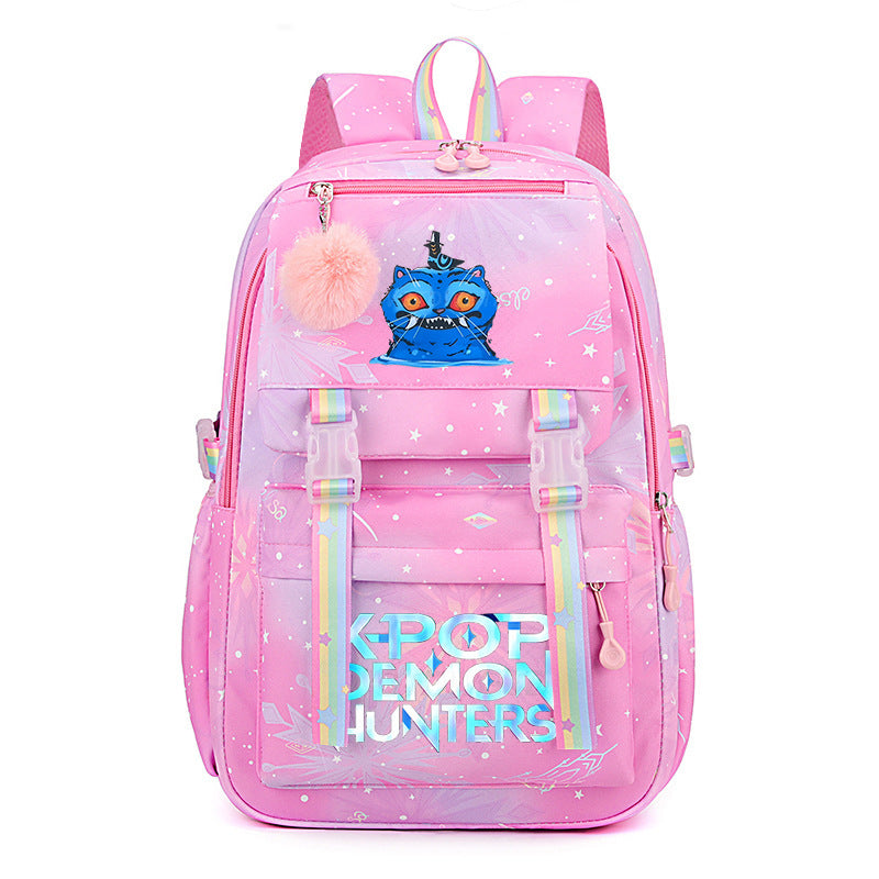 Kpop Demon Hunters Tiger Cartoon Backpack Rainbow Print Student School Bag