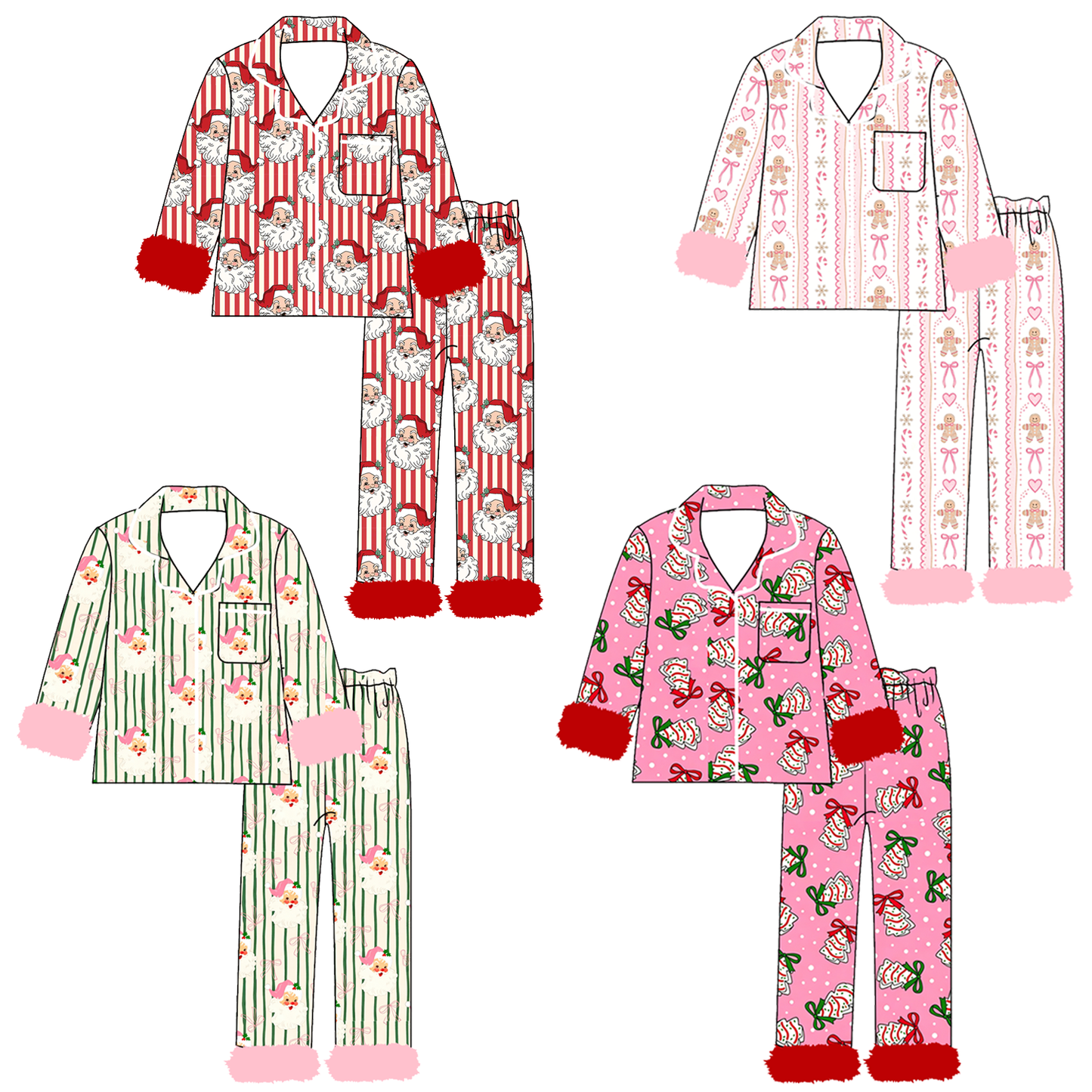 Girls Christmas Pajama Set – Holiday Print Button-Up Sleepwear with Fuzzy Trim