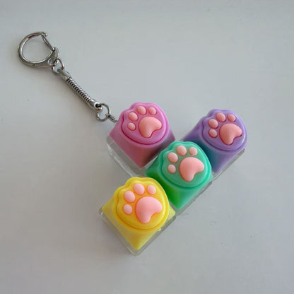 Kawaii Paw Print Keycap Bag Charm Keychain – Cute Mini Keyboard Keychain for Gifts