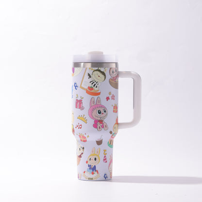 Labubu 40oz Insulated Tumbler with Handle and Straw Car Travel Mug Hot & Cold Stainless Steel Cup