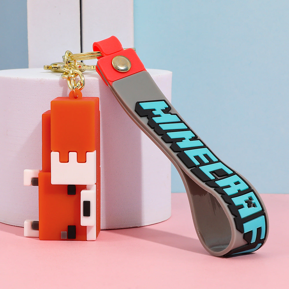 Pixel Block Style PVC Silicone Keychain Cartoon Figure Key Ring & Bag Charm