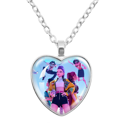 K-Pop Demon Hunters Alloy Heart Shaped Pendant Necklace Cartoon Anime Jewelry Accessory
