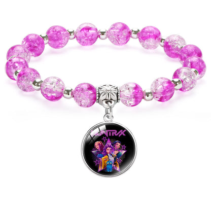 New Design K-Pop Demon Hunters Beaded Charm Bracelet with Gemstone Ice-Cracked Style