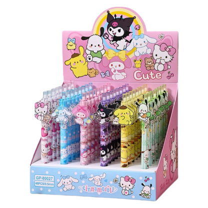 Cartoon Insert Click Gel Pens – Assorted Themes, Smooth Writing | Box of 48