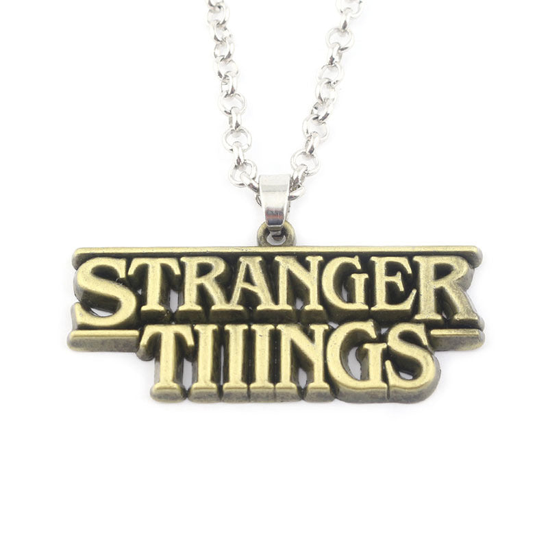 Stranger Things Inspired Jewelry Set Letter Alloy Pendant Necklace & Bracelet Trendy Collectible Accessories
