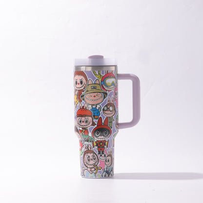 Labubu 40oz Insulated Tumbler with Handle and Straw Car Travel Mug Hot & Cold Stainless Steel Cup