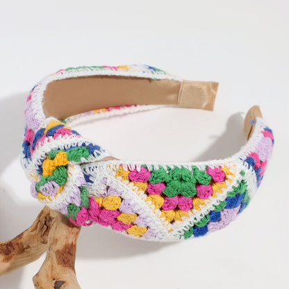 Handmade Crochet Headband Boho Knitted Hair Band for Women & Girls Granny Square Hair Accessory