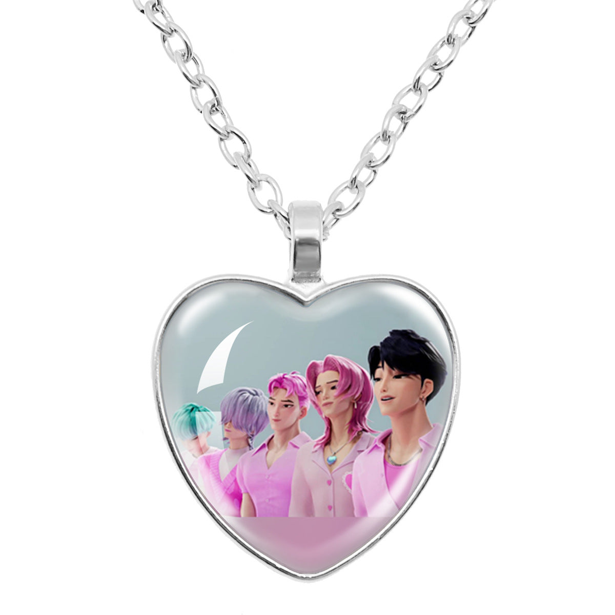 K-Pop Demon Hunters Alloy Heart Shaped Pendant Necklace Cartoon Anime Jewelry Accessory