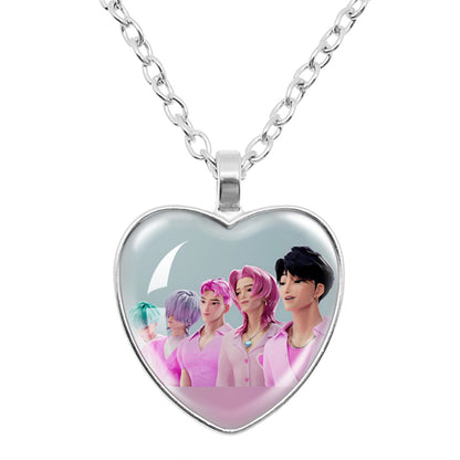 K-Pop Demon Hunters Alloy Heart Shaped Pendant Necklace Cartoon Anime Jewelry Accessory