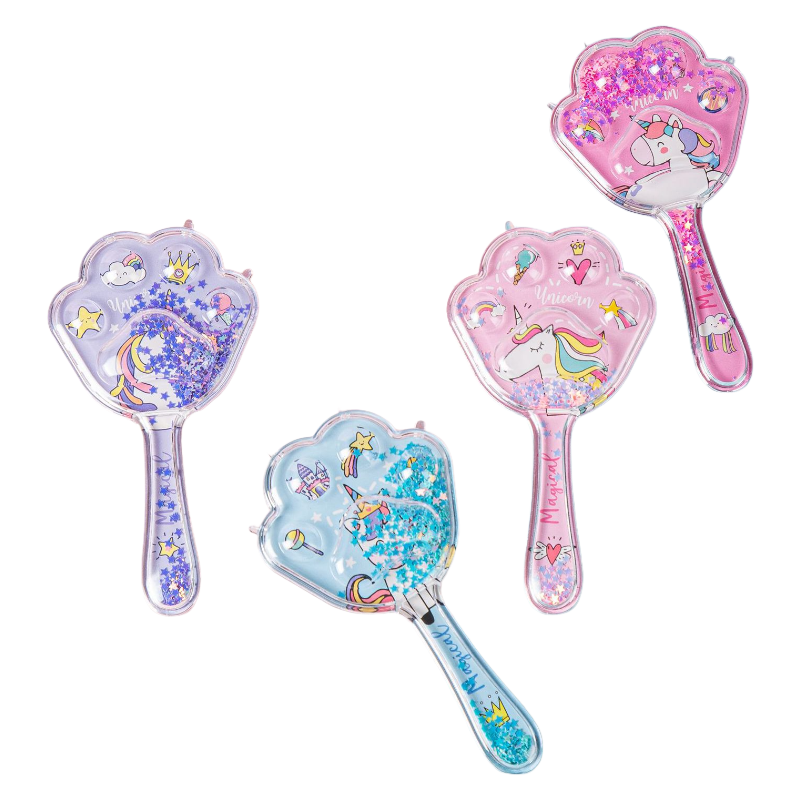 Kids Glitter Hair Brush Cartoon Princess Cushion Detangling Comb, Scalp Massage Brush Random Colors