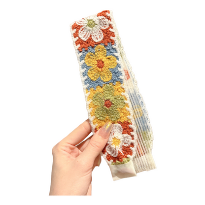 Knit Floral Cottagecore Headband for Girls Strawberry Sunflower Pattern Hair Accessory