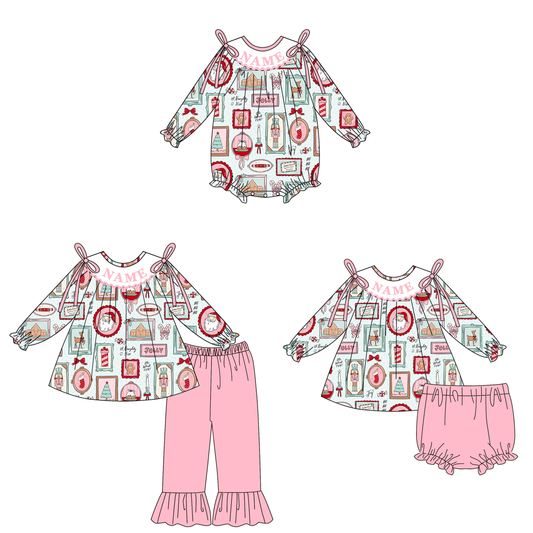 Christmas Smocked Embroidery Custom Name Santa Reindeer Outfit Collection