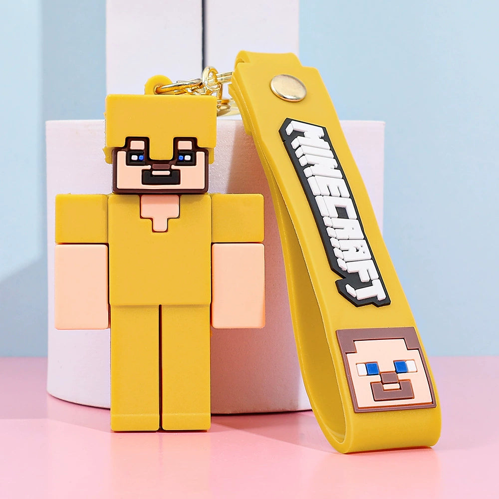 Pixel Block Style PVC Silicone Keychain Cartoon Figure Key Ring & Bag Charm