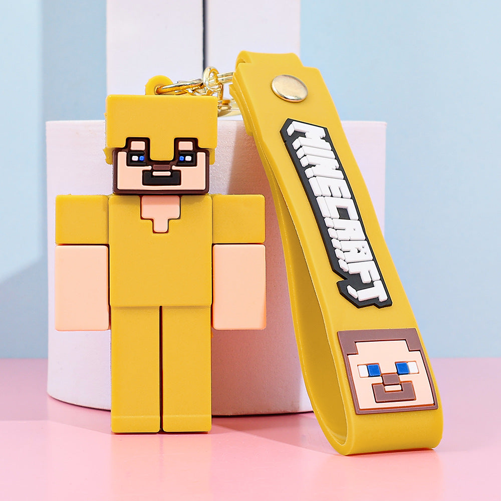 Pixel Block Style PVC Silicone Keychain Cartoon Figure Key Ring & Bag Charm