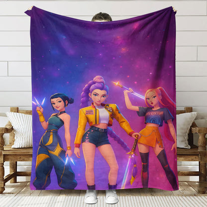Kpop Demon Hunters Saja Boys Plush Throw Blanket, Flannel Nap Blanket for Sofa or Bed