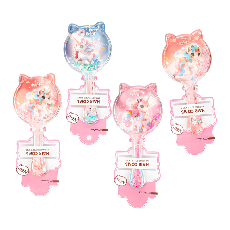 Kids Glitter Hair Brush Cartoon Princess Cushion Detangling Comb, Scalp Massage Brush Random Colors