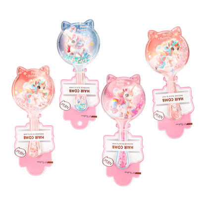 Kids Glitter Hair Brush Cartoon Princess Cushion Detangling Comb, Scalp Massage Brush Random Colors
