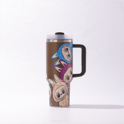 Labubu 40oz Insulated Tumbler with Handle and Straw Car Travel Mug Hot & Cold Stainless Steel Cup