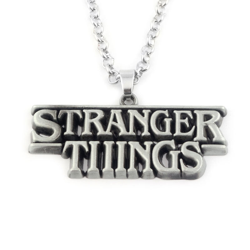 Stranger Things Inspired Jewelry Set Letter Alloy Pendant Necklace & Bracelet Trendy Collectible Accessories