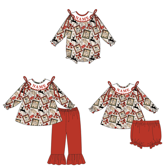 Christmas Smocked Embroidery Custom Name Reindeer Outfit Collection