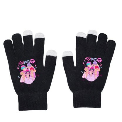 K-Pop Demon Hunters Kids Gloves for Boys and Girls Warm Dopamine Style Knitted Printed Gloves for Fall and Winter