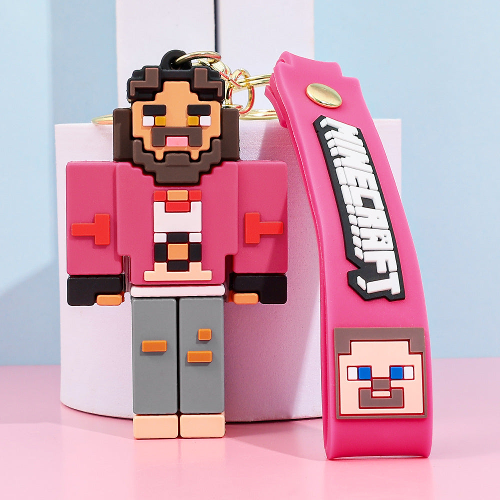 Pixel Block Style PVC Silicone Keychain Cartoon Figure Key Ring & Bag Charm