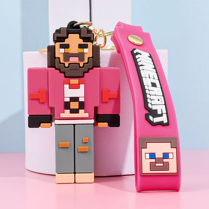 Pixel Block Style PVC Silicone Keychain Cartoon Figure Key Ring & Bag Charm
