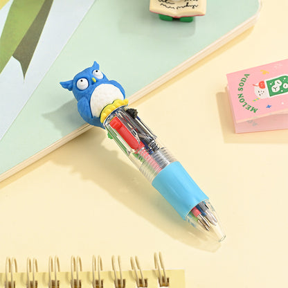 Back to School Animal Silicone 4-Color Mini Retractable Ballpoint Pen Cartoon Gel Grip Writing Pen