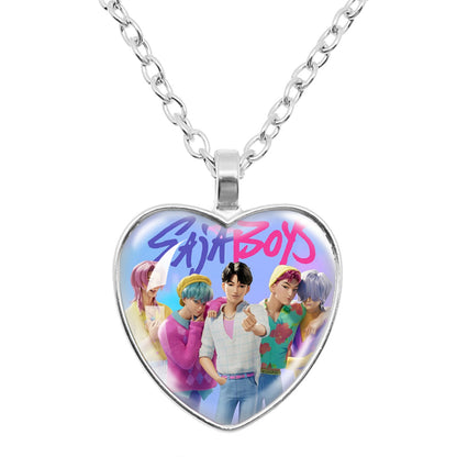 K-Pop Demon Hunters Alloy Heart Shaped Pendant Necklace Cartoon Anime Jewelry Accessory