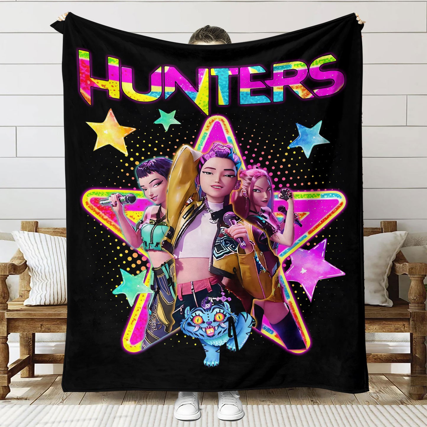 Kpop Demon Hunters Saja Boys Plush Throw Blanket, Flannel Nap Blanket for Sofa or Bed