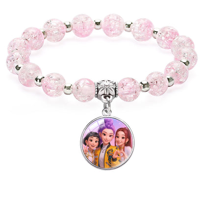 New Design K-Pop Demon Hunters Beaded Charm Bracelet with Gemstone Ice-Cracked Style