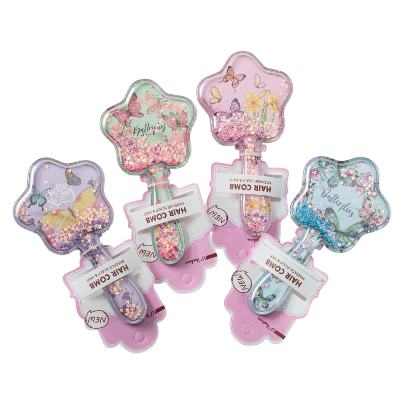Kids Glitter Hair Brush Cartoon Princess Cushion Detangling Comb, Scalp Massage Brush Random Colors