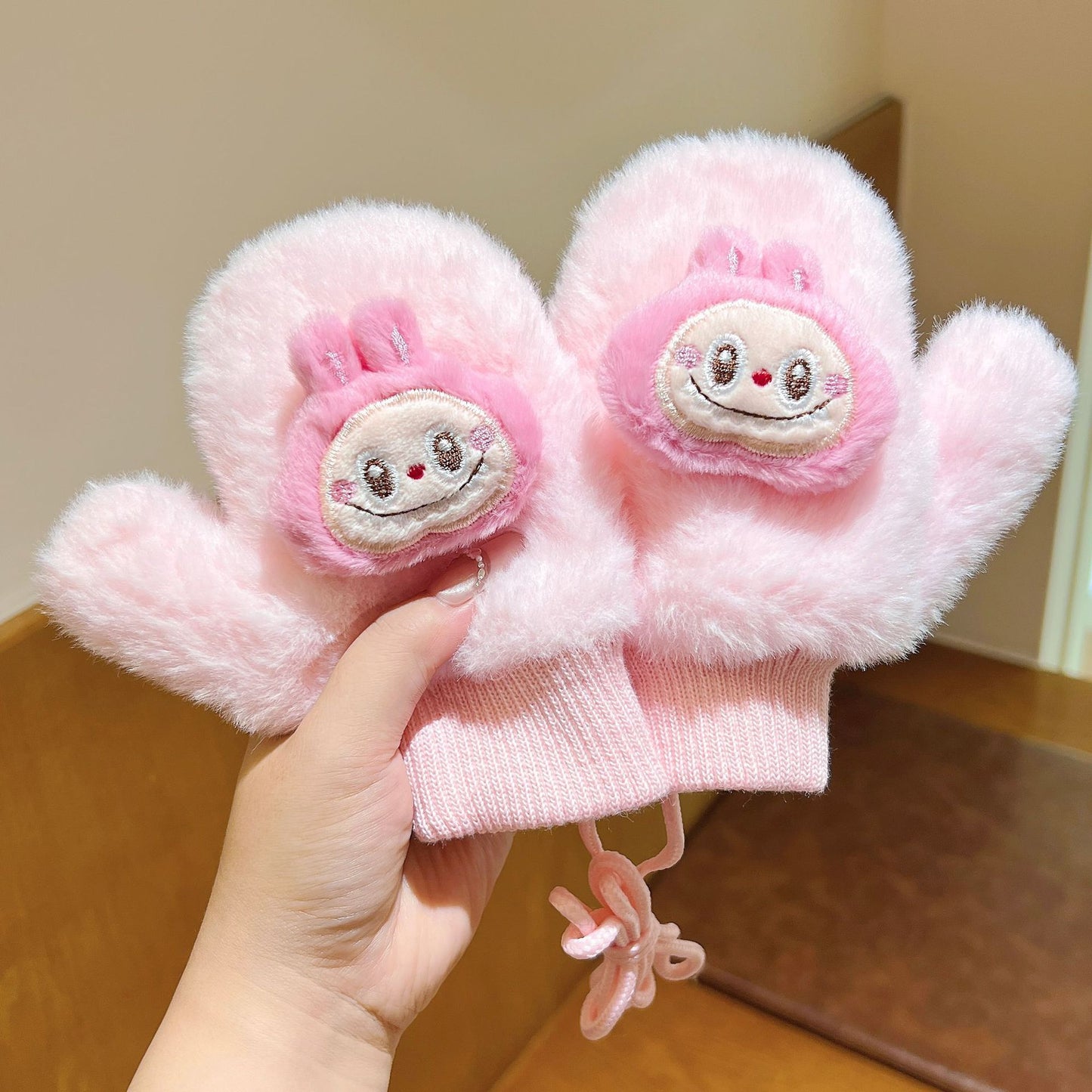 Kids Winter Gloves with Lanyard Thick Fleece-Lined Mittens Plush Warm & Cozy for Boys and Girls