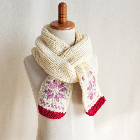 Winter Snowflake Knitted Scarf – Warm & Cute Baby Girls Cotton Scarf