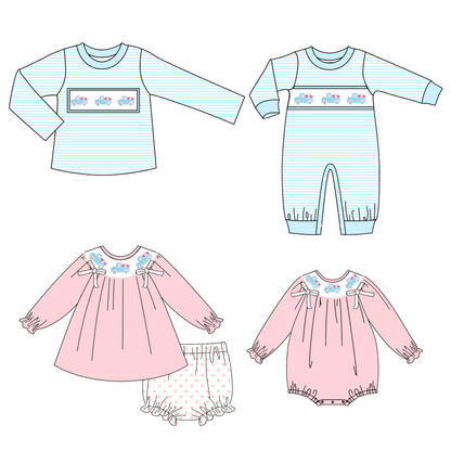 2026 Valentine's Day Spring Heart Car Kids Embroidery Smocked Collection