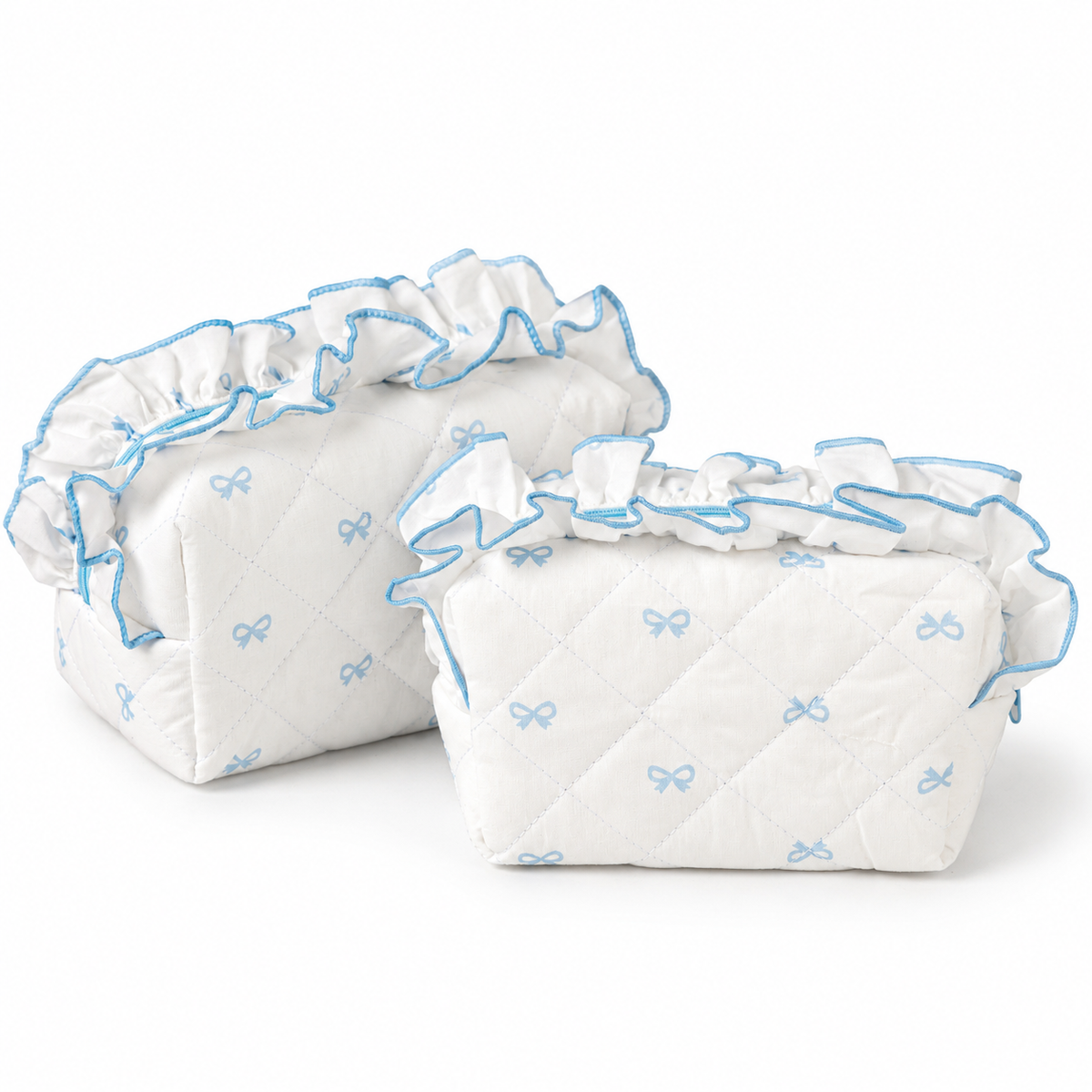 Diamond Quilted Ruffle Floral, Bow Print Makeup Cosmetic Bag – Toiletry & Travel Pouch