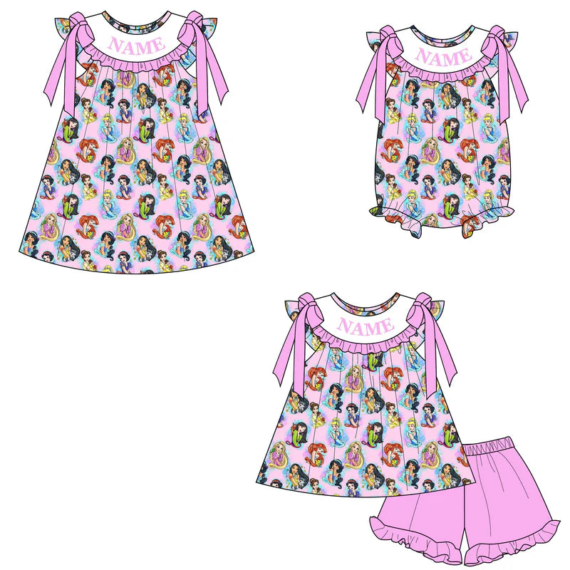 Summer Girls Pink Princess Custom Name Smocked Embroidery Set Collection